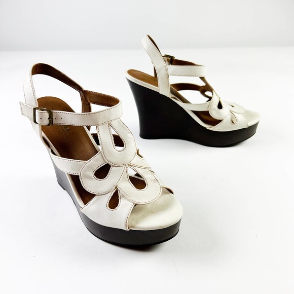 Vintage 90s y2k Zodiac white platform wedge sandal heel boho hippie shoes 8.5 M - Picture 1 of 6